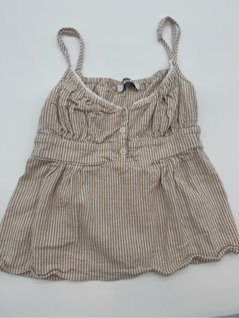 Urban Outfitters Beige & White Striped Spaghetti Strap Tank Top